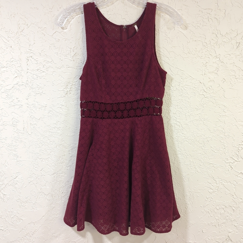 Free People Maroon Red Lace Crochet Mini Dress Cut Out - Women's Size 4 Burgundy
